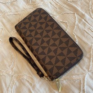 Brown And Tan Checkered Wallet Clutch